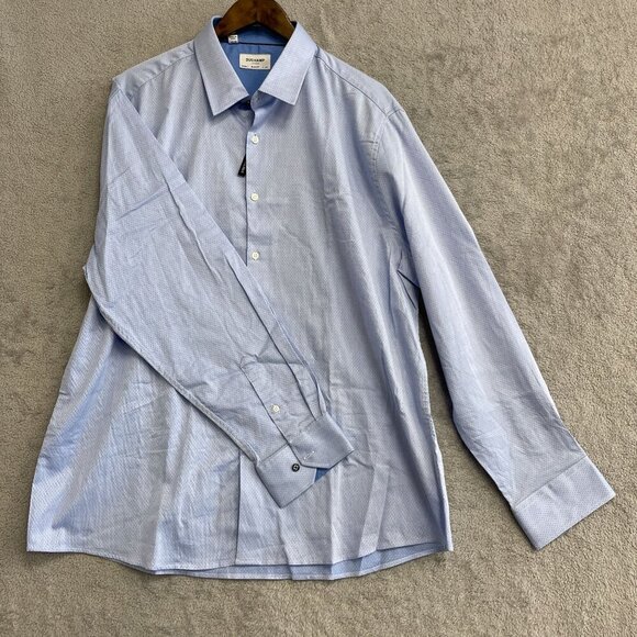NEW Duchamp London Men's 18.5" XXL Blue Long Sleeve Dress Shirt Slim Fit Stretch - Picture 7 of 11